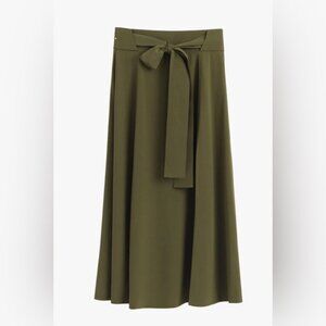 NWT Cuyana Silk Belted Midi Skirt - Dark Olive Green Size Medium